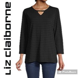 Liz Claiborne- Womens Keyhole Neck 3/4 Sleeve Blouse, NEW